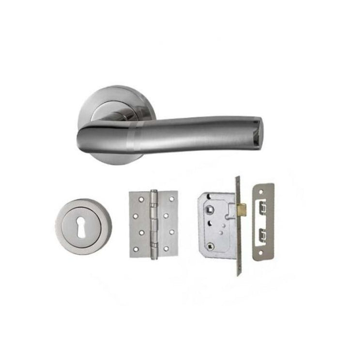 Roxton Lever on Rose Door Set Satin Nickel