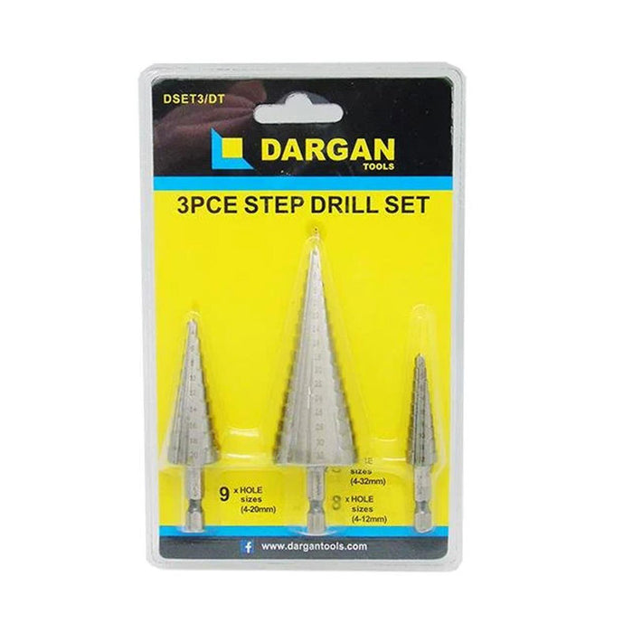 Dargan Step Drill Bit Set 3 Piece (Cone Stepped Bits)