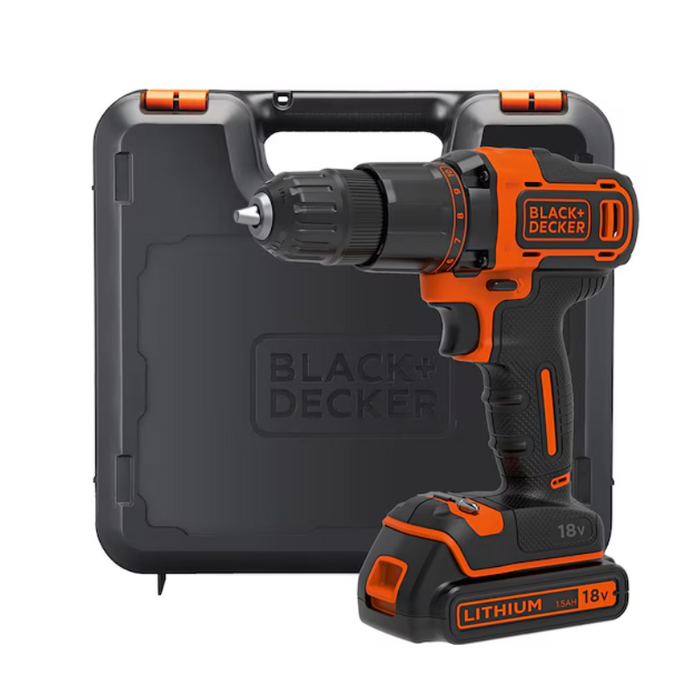 Black+Decker 18V Hammer Drill + 400mA Charger + 1 Battery + Kitbox