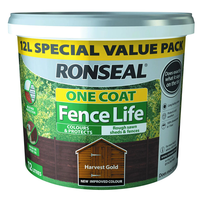 Ronseal One Coat Fence Life Harvest Gold 12L