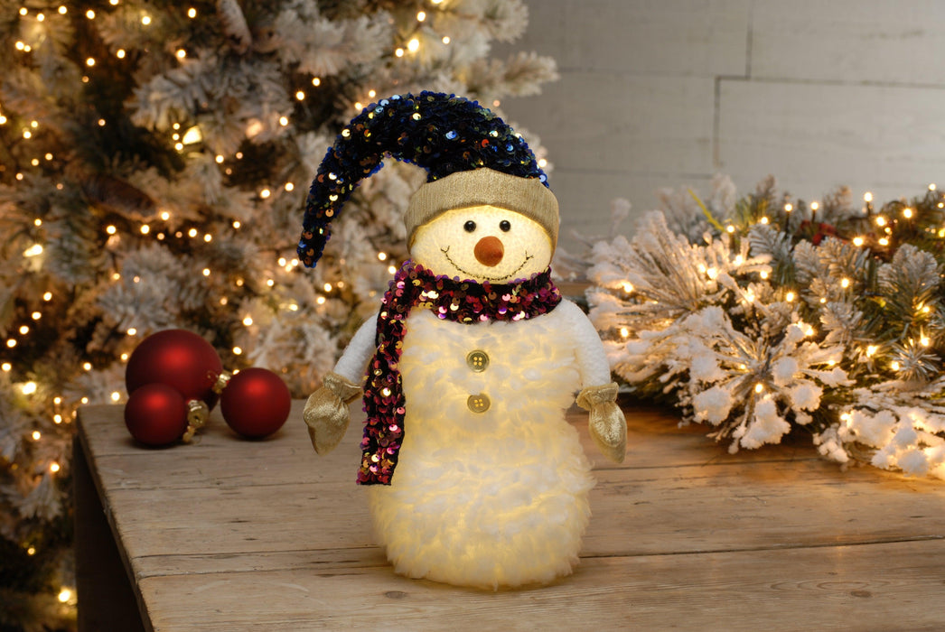 45Cm Battery Operated Sequin Hat Snowman - General Hardware Supplies Homevalue