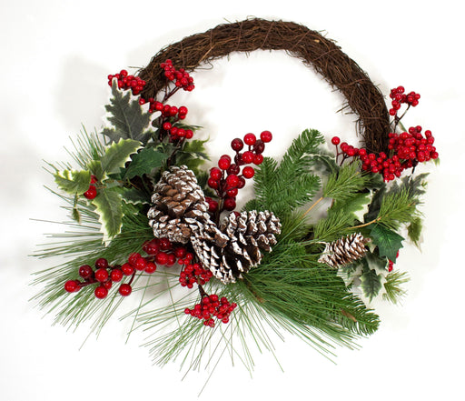 50cm Red Berry and Holly Half Christmas Wreath - General Hardware Supplies Homevalue
