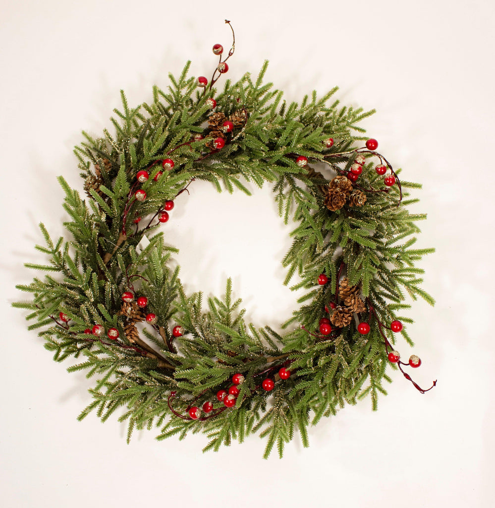 55cm Red Berry Pine Christmas Wreath - General Hardware Supplies Homevalue