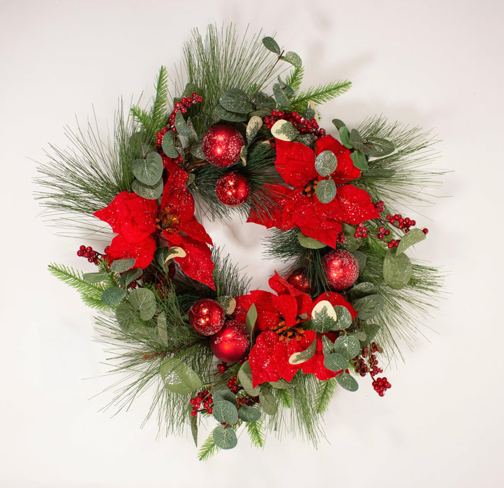 55cm Red Poinsettia Christmas Wreath - General Hardware Supplies Homevalue