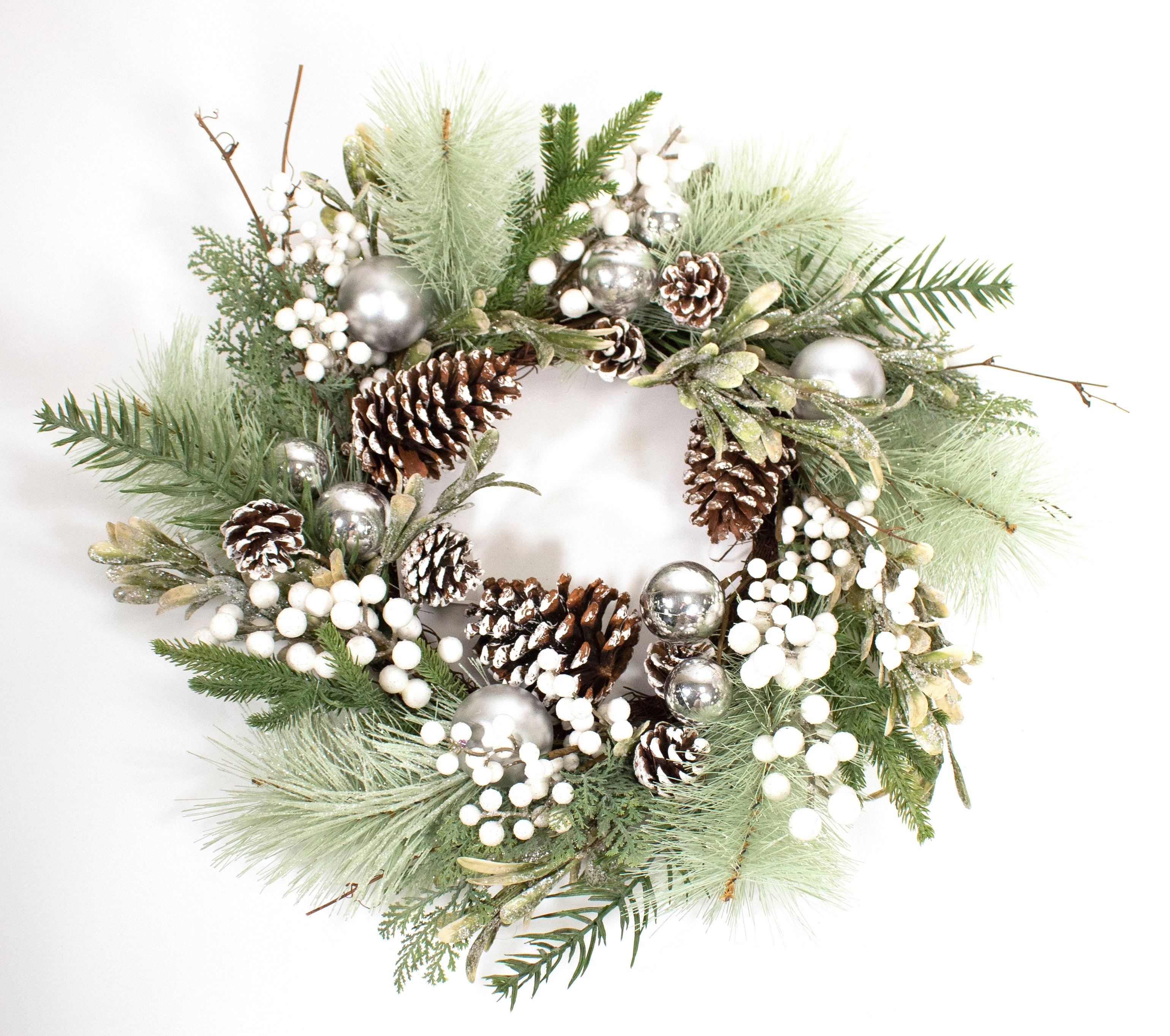 60cm White Berry and Silver Bauble Christmas Wreath - General Hardware Supplies Homevalue