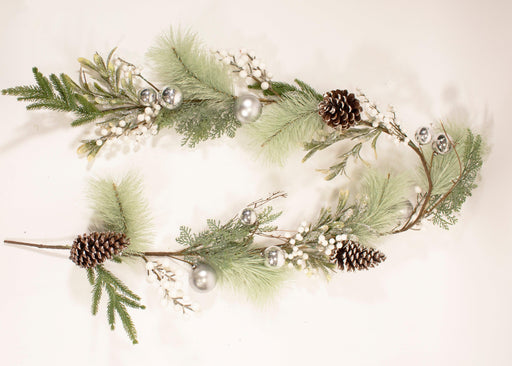 6ft / 180cm White Berry and Silver Bauble Christmas Garland - General Hardware Supplies Homevalue