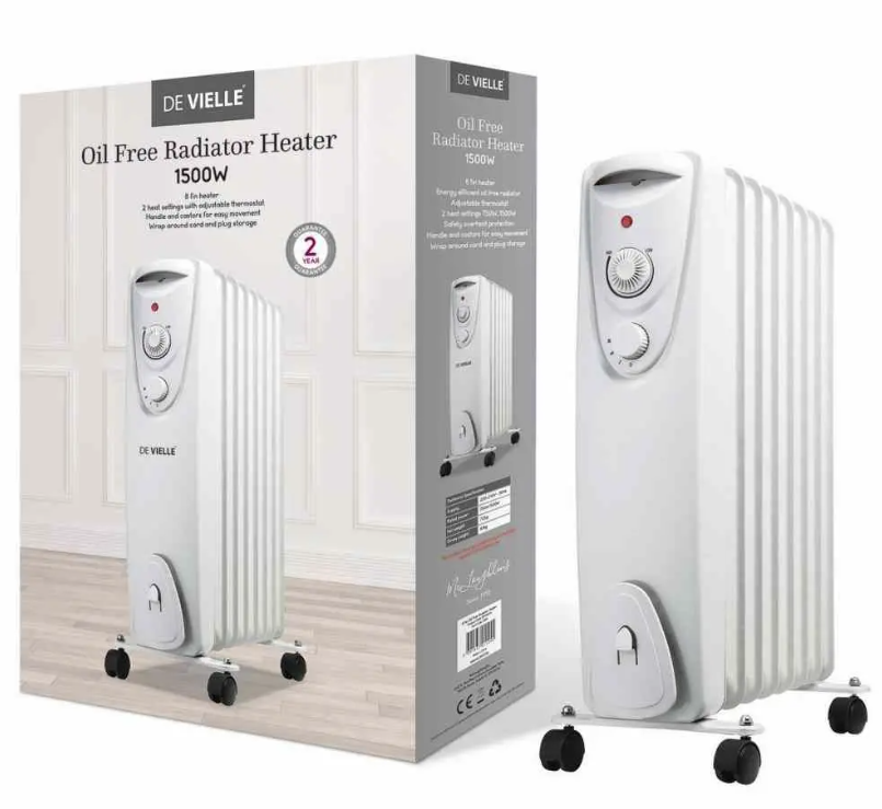 Oil Free Radiator De Vielle White 1500W 8 Fin Oil Free Radiator Heater | General Hardware ...