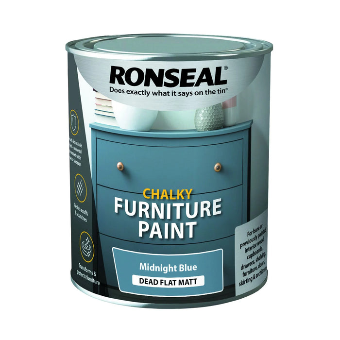 Ronseal Chalky Furniture Paint Midnight Blue 750ml - General Hardware Supplies Homevalue