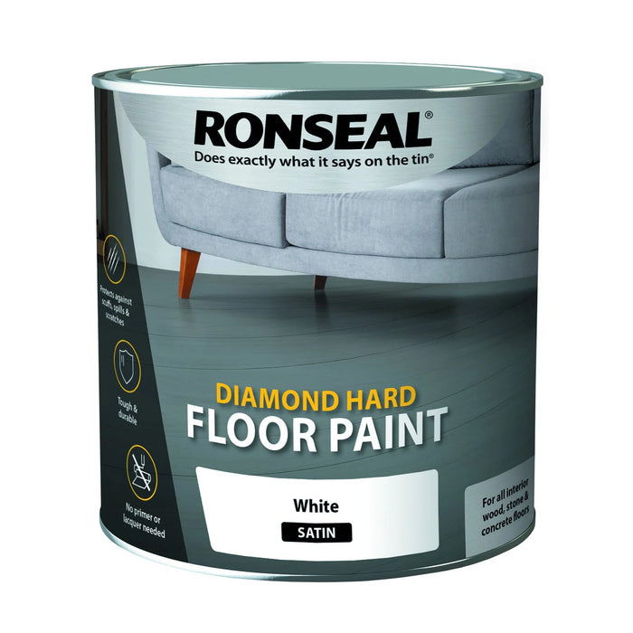 Ronseal Diamond Hard Floor Paint White Satin 2-5L - General Hardware Supplies Homevalue