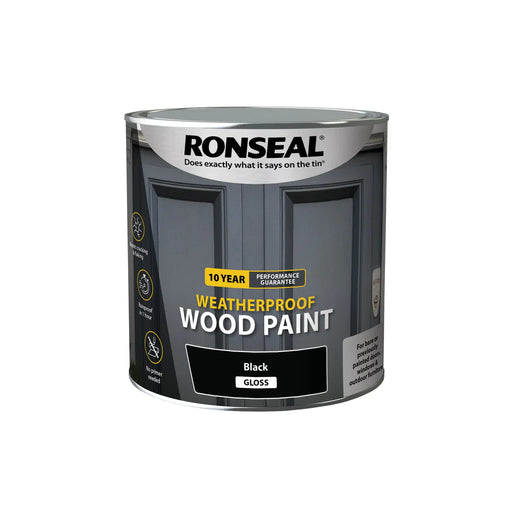 Ronseal 10 Year Weatherproof Paint and Primer Black Gloss 2-5L - General Hardware Supplies Homevalue