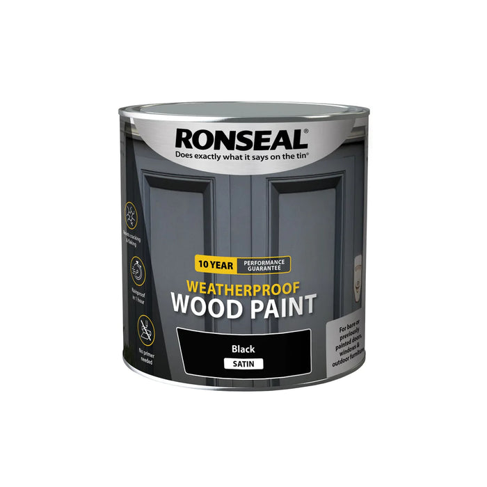 Ronseal 10 Year Weatherproof Paint and Primer Black Satin 2-5L - General Hardware Supplies Homevalue