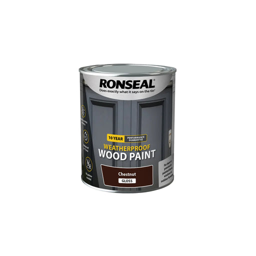 Ronseal 10 Year Weatherproof Paint and Primer Chestnut Gloss 750ml - General Hardware Supplies Homevalue