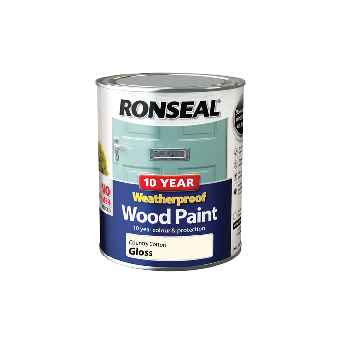 Ronseal 10 Year Weatherproof Paint and Primer Country Cotton Gloss 750ml - General Hardware Supplies Homevalue