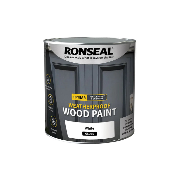 Ronseal 10 Year Weatherproof Paint and Primer White Gloss 2-5L - General Hardware Supplies Homevalue
