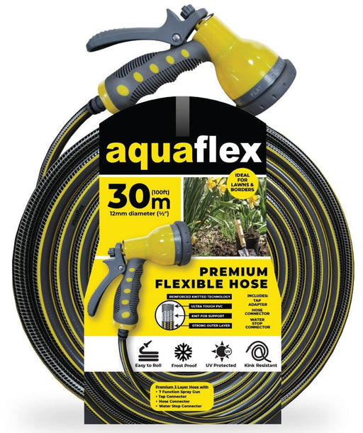 Aquaflex Premium 30M Knitted Hose with 7 Function Spray Head (98 - General Hardware Supplies Homevalue