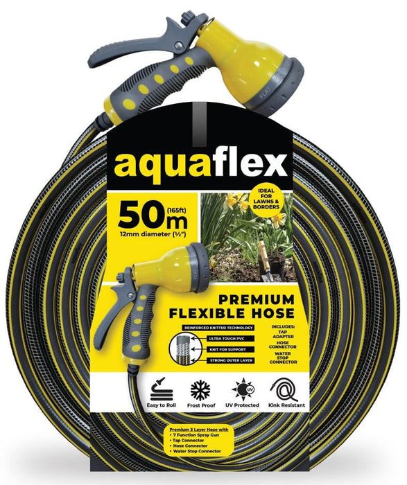 Aquaflex Premium 50M Knitted Hose with 7 Function Spray Head (16 - General Hardware Supplies Homevalue