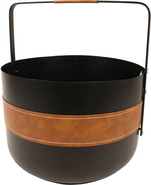 Contemporary Round Log Bucket with Leather Bang - General Hardware Supplies Homevalue