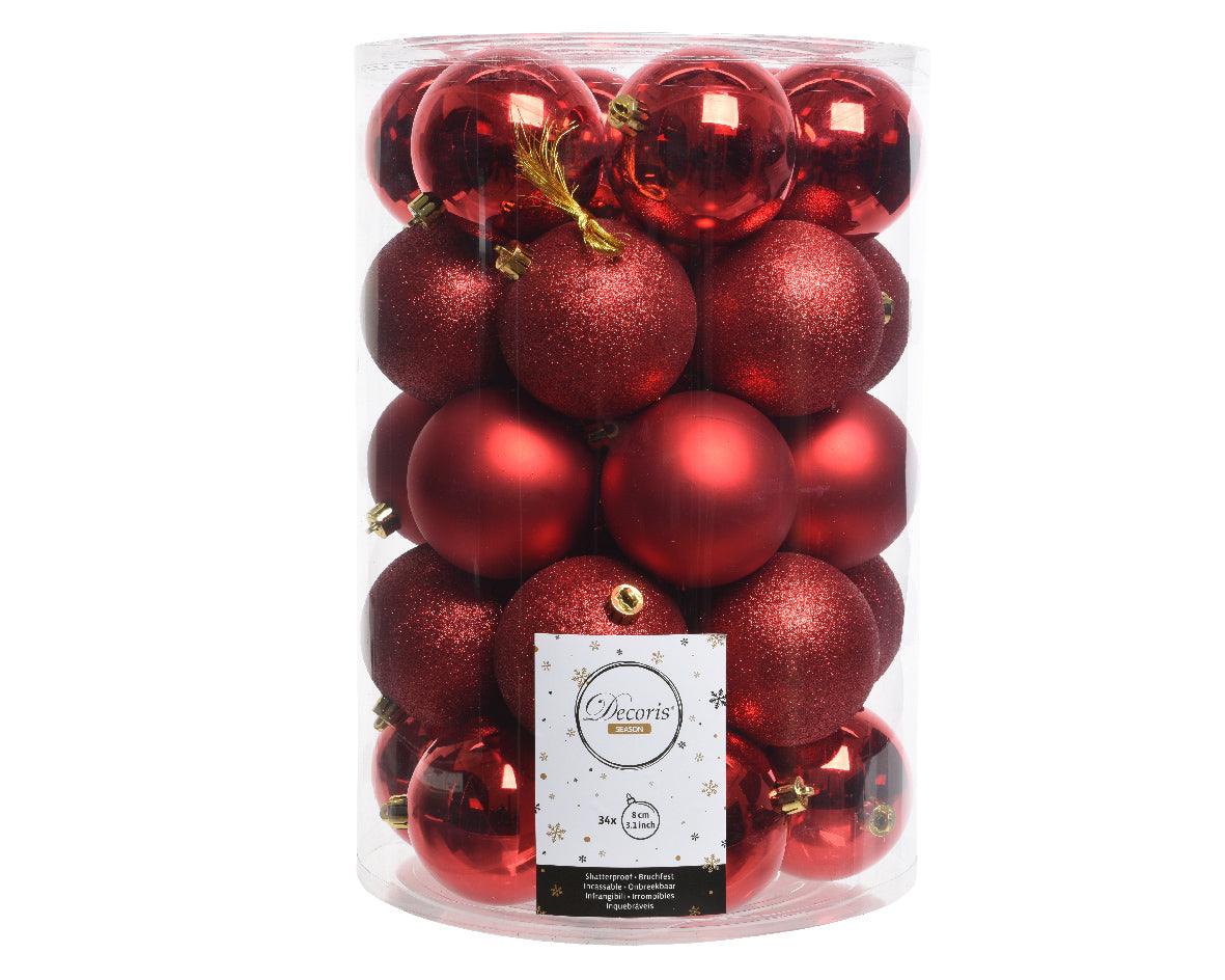 Pack of 34 Shatterproof Baubles Red - General Hardware Supplies Homevalue