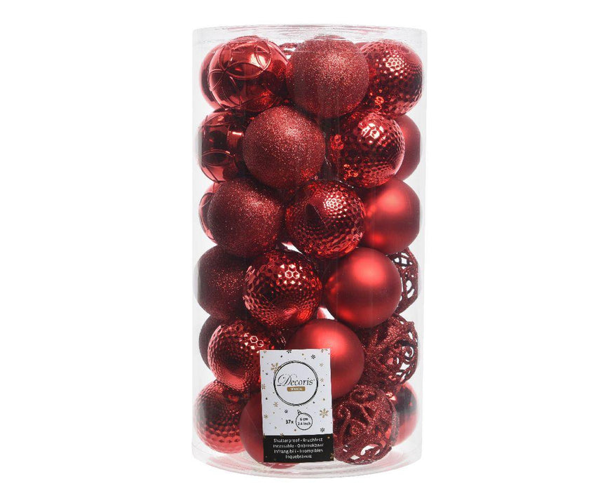 Pack of 37 Shatterproof Baubles Red Mix - General Hardware Supplies Homevalue