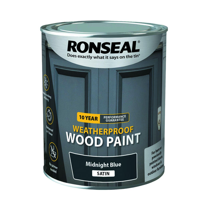 Ronseal 10 Year Weatherproof Paint Midnight Blue Satin 750ml - General Hardware Supplies Homevalue