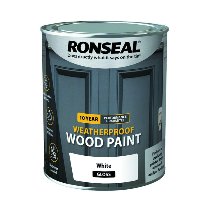 Ronseal 10 Year Weatherproof Paint White Gloss 750ml - General Hardware Supplies Homevalue
