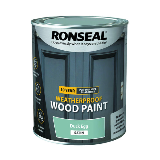 Ronseal 10 Year Weatherproof Wood Paint Duck Egg Satin 750ml - General Hardware Supplies Homevalue