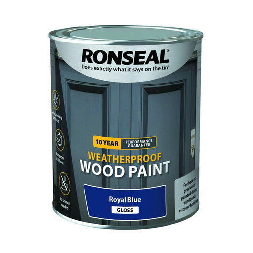 Ronseal 10 Year Weatherproof Wood Paint Royal Blue Gloss 750ml - General Hardware Supplies Homevalue