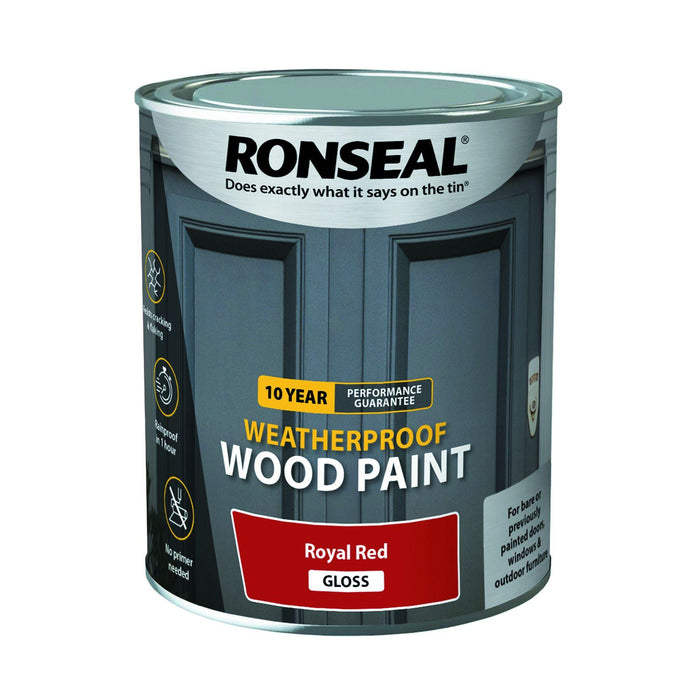 Ronseal 10 Year Weatherproof Wood Paint Royal Red Gloss 750ml - General Hardware Supplies Homevalue