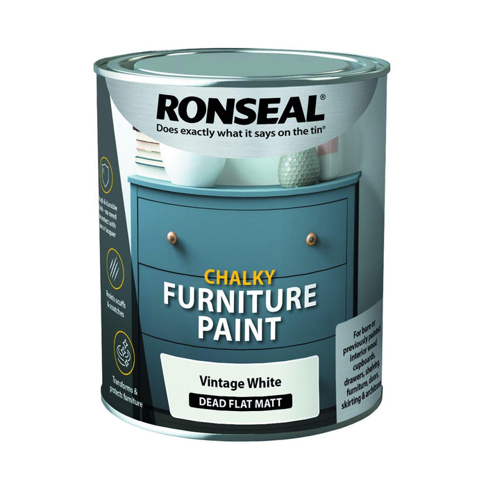 Ronseal Chalky Furniture Paint Vintage White 750ml - General Hardware Supplies Homevalue