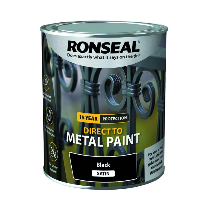 Ronseal Direct to Metal Paint Black Satin 250ml - General Hardware Supplies Homevalue
