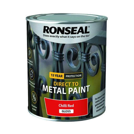 Ronseal Direct to Metal Paint Chilli Red Gloss 250ml - General Hardware Supplies Homevalue