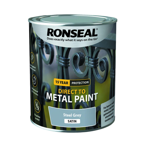 Ronseal Direct to Metal Paint Steel Grey Satin 250ml - General Hardware Supplies Homevalue