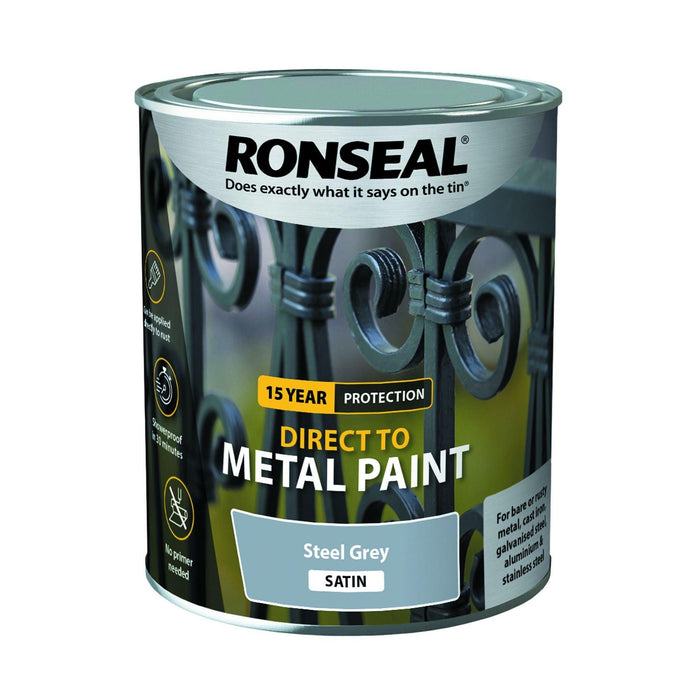 Ronseal Direct to Metal Paint Steel Grey Satin 750ml - General Hardware Supplies Homevalue