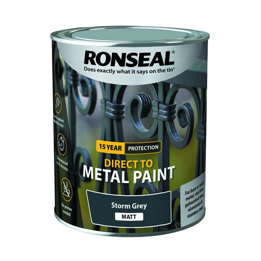 Ronseal Direct to Metal Paint Storm Grey Matt 250ml - General Hardware Supplies Homevalue