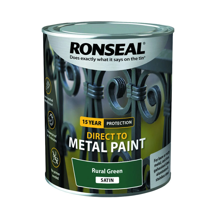 Ronseal Direct to Metal Paint Rural Green Satin 750ml - General Hardware Supplies Homevalue