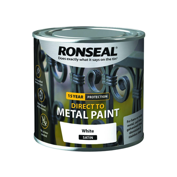 Ronseal Direct to Metal White Satin Paint 250ml - General Hardware Supplies Homevalue