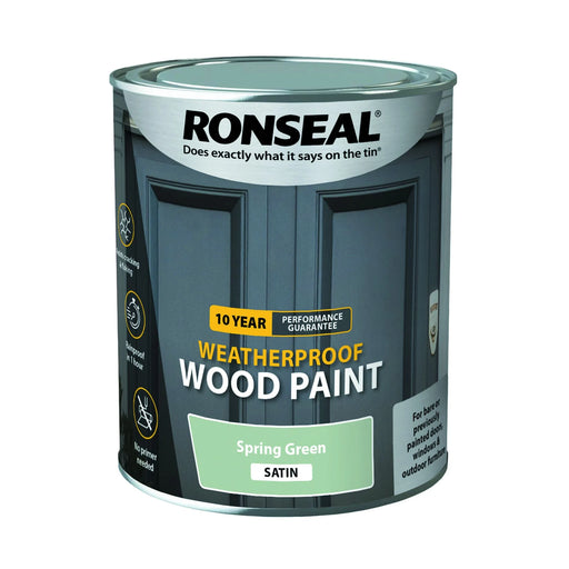 Ronseal 10 Year Weatherproof Paint Spring Green Satin 750ml - General Hardware Supplies Homevalue