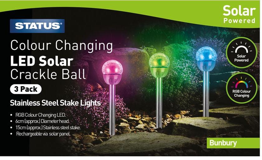 Solar Stake Crackle Colour Change Light 3 Pack - General Hardware Supplies Homevalue