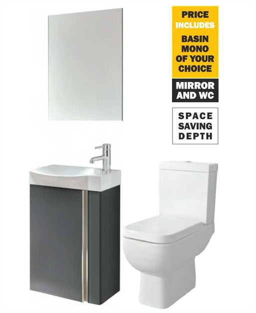 Sonas 45 Prague Wall Hung Gloss Grey Unit & Tap & S600 Wc - *Special Offer - General Hardware Supplies Homevalue