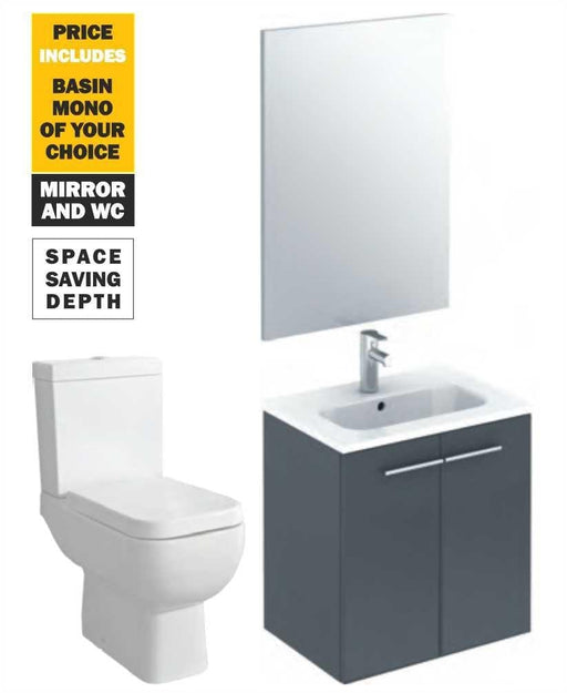 Sonas 50 Paris Wall Hung 2 Doors Gloss Grey Unit & Tap & S600 Wc - *Special Offer - General Hardware Supplies Homevalue