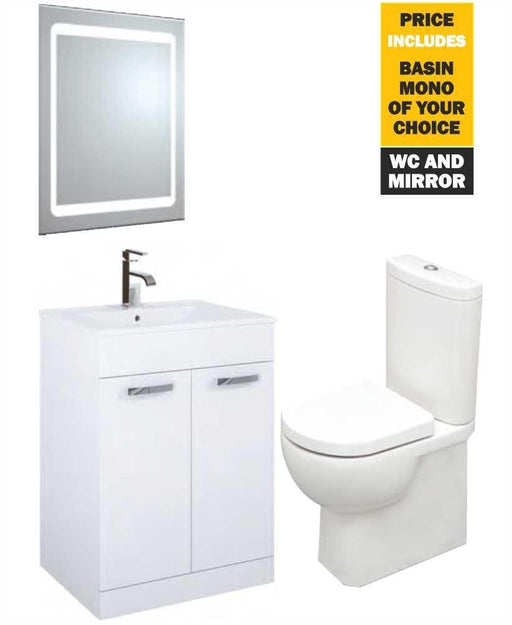 Sonas 60 Turin White 2 Door Vanity Pack With Mirror, Tap And Tonique Wc - *Special Offer - General Hardware Supplies Homevalue