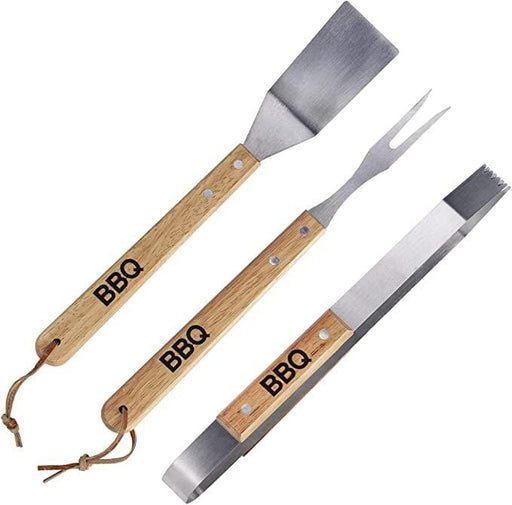 Three Piece BBQ Tools Set with Wooden Handles - General Hardware Supplies Homevalue